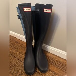 Hunter Midnight Sky Blue Original Stripe Wellington Rain Color Block Boot - sz 9